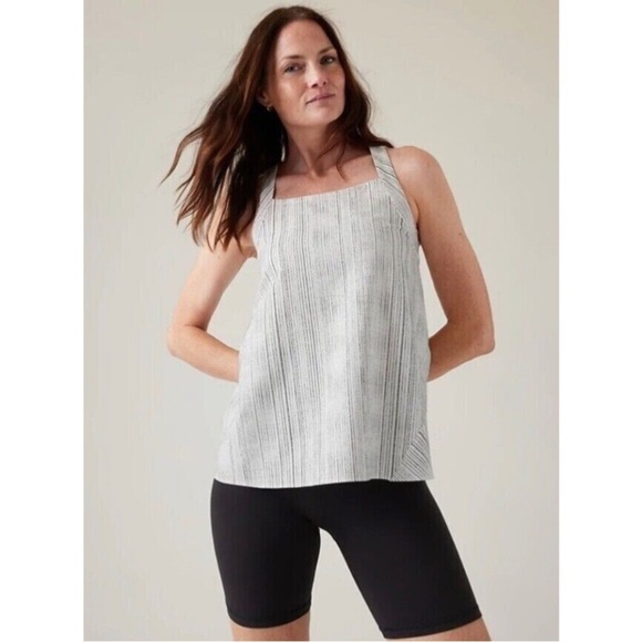 Athleta Arrival Tank Amara Stripe Top White Black Size Medium - Picture 1 of 11